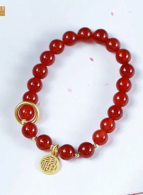 XKDDCT新款8MM红手链女福牌玉高