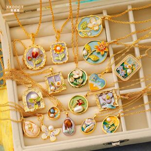 XKDDCT莫奈vintage油画风高级感项链巴洛克珍珠蝴蝶花瓣毛衣链吊