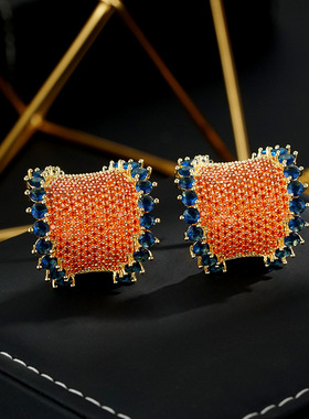 XKDDCT奢华重工橙色拱形彩宝大耳环银针高级感名媛风耳饰品BGDet