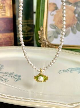 XKDDCT爆款复古法式银杏叶珍珠项
