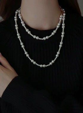 XKDDCT仿珍珠项链法式毛衣链长款