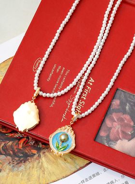 XKDDCT油画吊坠施家珍珠项链女新