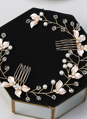 XKDDCT爆款欧美新娘发饰手工扭花插梳头饰新娘盘发侧边发梳Ig0Z4