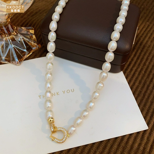 XKDDCT8mm淡水珍珠项链气质百搭高级感马蹄扣骨链颈链精致优雅感