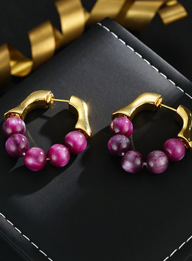 XKDDCT时尚轻奢紫色葡萄温柔气质法式风优雅高级感耳钉耳环耳饰全