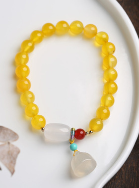 XKDDCT天然8MM黄玛瑙手链白玉髓