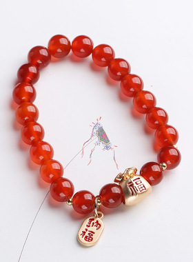 XKDDCT天然红玛瑙手链钱袋手串手