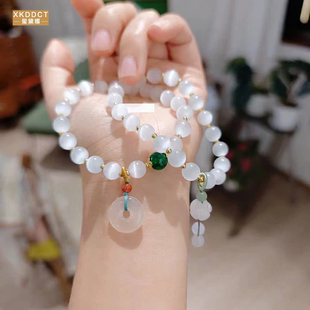 XKDDCT国潮猫眼石串珠手链女小众设计莲花吊坠珠子手串手饰品tE0