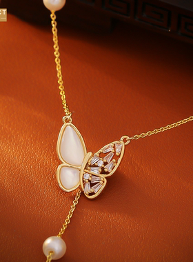 XKDDCT爆款贝母蝴蝶珍珠项链轻奢