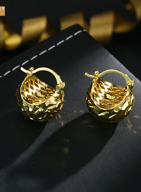 XKDDCT爆款轻奢简约时尚铜捶打工艺镂空小提篮耳环耳饰s6cme黄铜