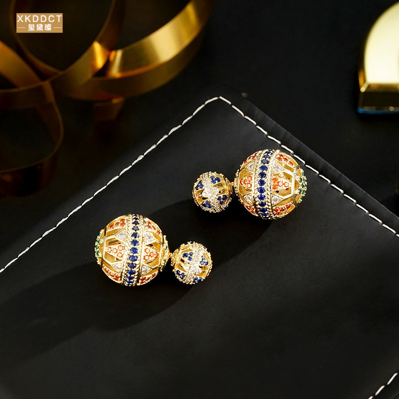 XKDDCT欧美轻奢双面镂空前后球球耳环s925潮流气质彩色耳饰风潮全
