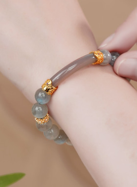 XKDDCT天然灰月光石手镯女拉长石