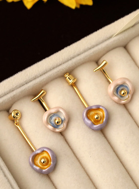 XKDDCT日系小众滴油花朵粉紫色耳环长款两戴甜美可爱滴油耳坠小樱