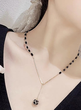 XKDDCT韩版轻奢小众黑色水晶项链