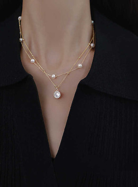 XKDDCT新款双层淡水珍珠项链女