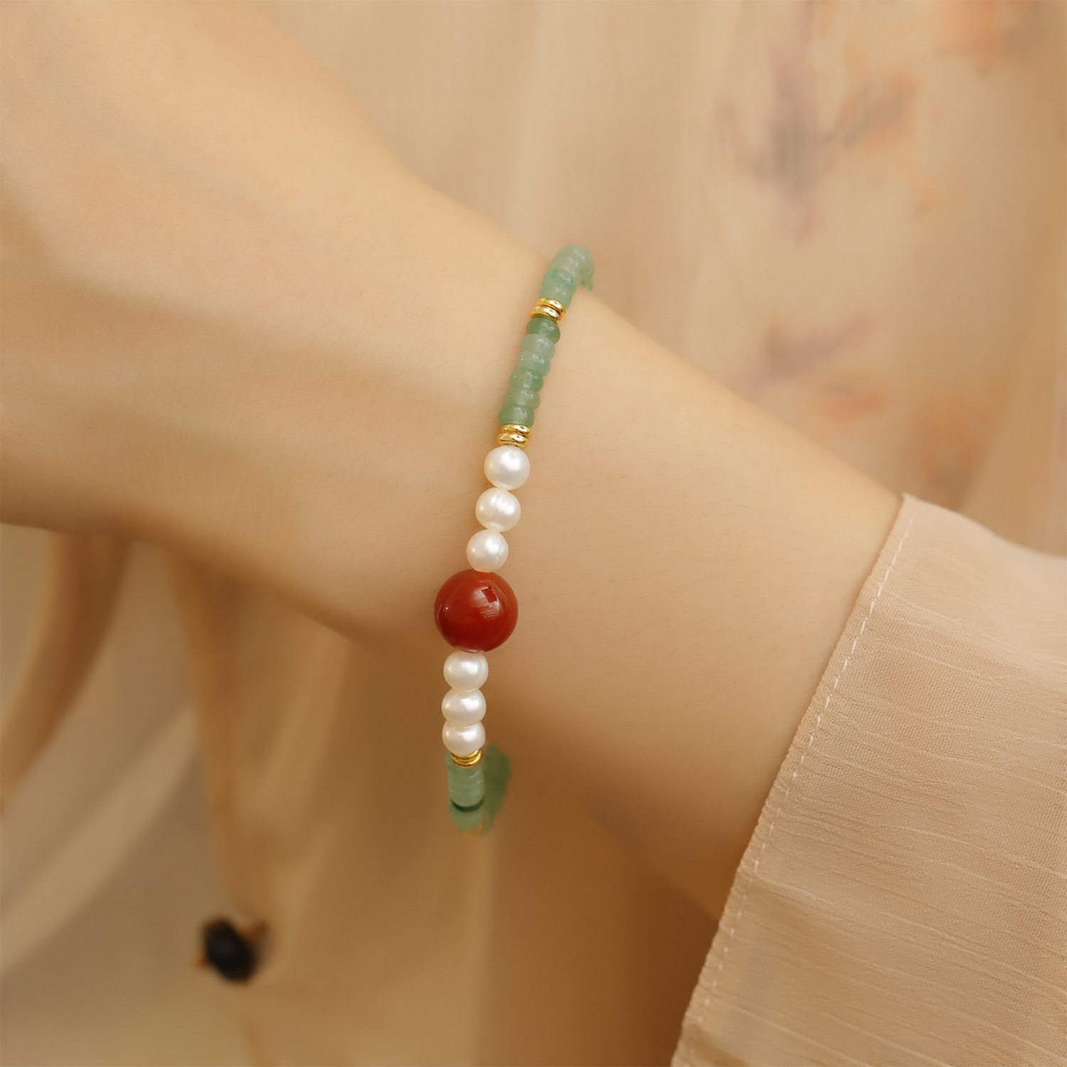 XKDDCT新款天然淡水珍珠红玛瑙水晶手链女感轻奢精致高级感手饰手