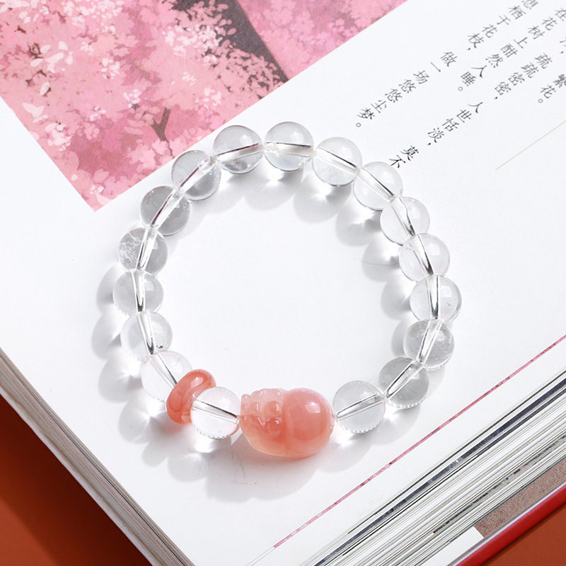 XKDDCT新款喜马拉雅白水晶手链女粉嫩盐源单圈貔貅手串饰品个性礼
