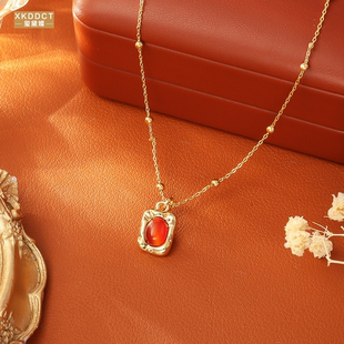 XKDDCT美拉德虎眼石石项链铜镀真金高级感颈链优雅气质感骨链OgT