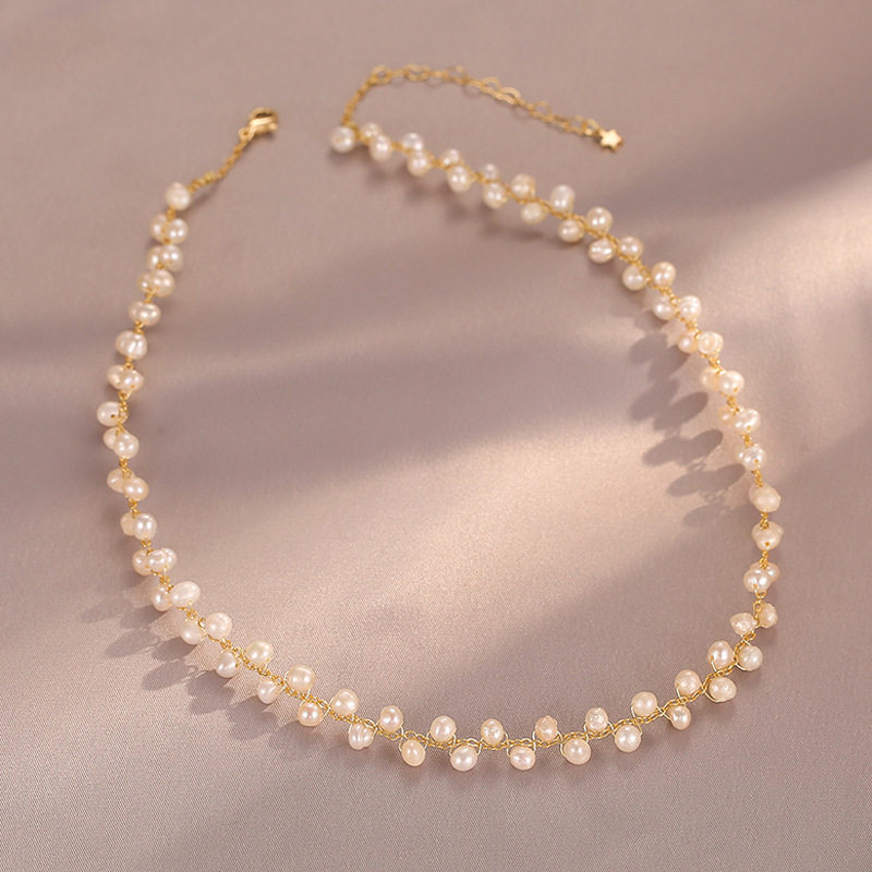 XKDDCT天然淡水项链5-6mm珍珠手工串珠女新潮款编织珍珠锁骨链Z4