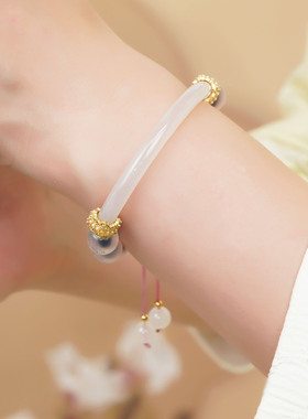 XKDDCT天然糖心玛瑙粉色水晶半镯