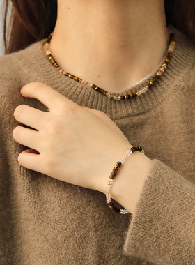 XKDDCT美拉德虎眼石项链手链套装