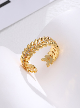 XKDDCT新款简约树叶锆石开口指环