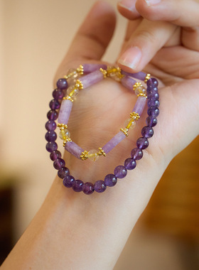 XKDDCT天然紫水晶手链女紫玉双层手串紫色水晶宝石高级感手串小众