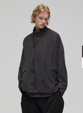 DECESOLO24AW 日系磨绒廓形立领夹克宽松复古休闲极简拉链外套春