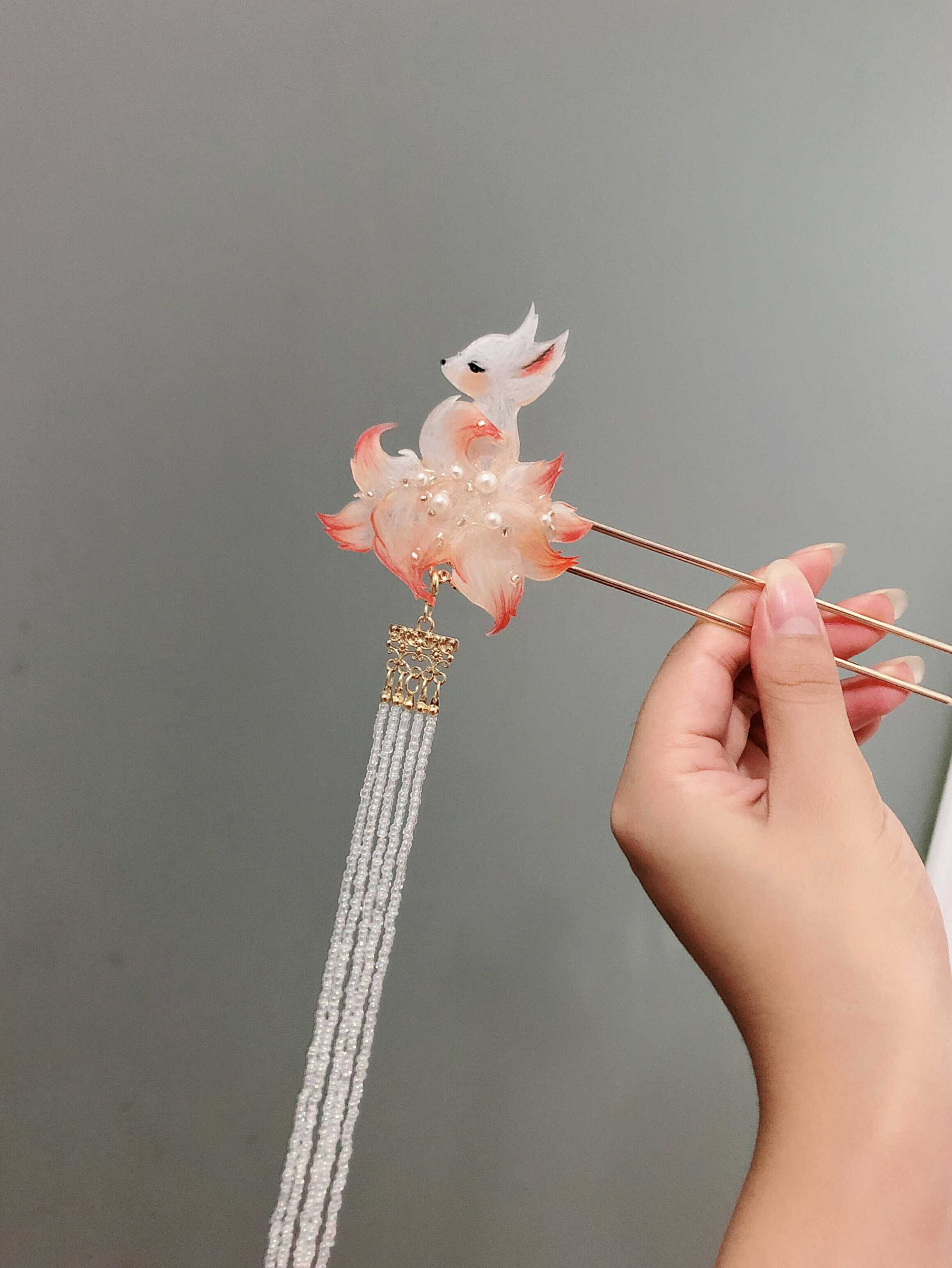 热缩片九尾狐小狐狸古风发簪汉服头饰