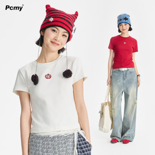 PCMY绣花苹果logo百搭简约款T恤