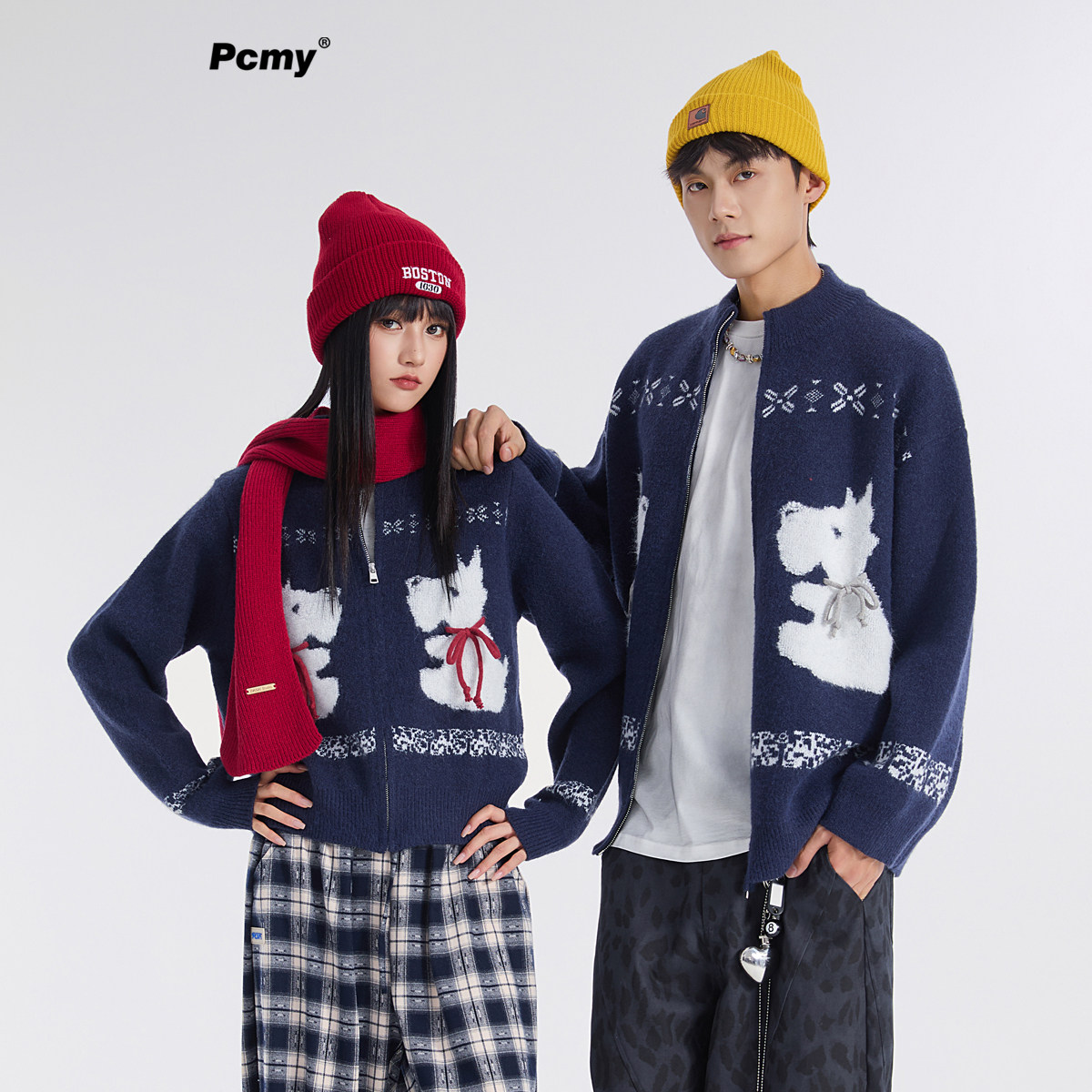 PCMY提花西高地情侣拉链开衫毛衣外套2025秋冬季女士短款针织上衣,男装,针织衫/毛衣,淘宝优惠券,粉丝福利购,淘宝优惠卷