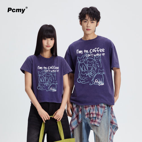 PCMY水洗重磅短袖T恤情侣装夏季