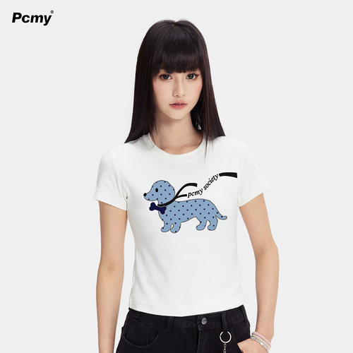 PCMY潮牌波点小狗短款女士T恤