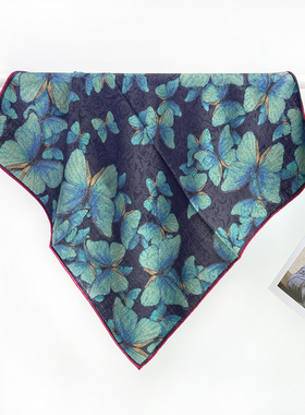 老钱风蝴蝶花真丝羊毛围巾暗纹提花双面双色秋冬丝毛丝巾系脖方巾