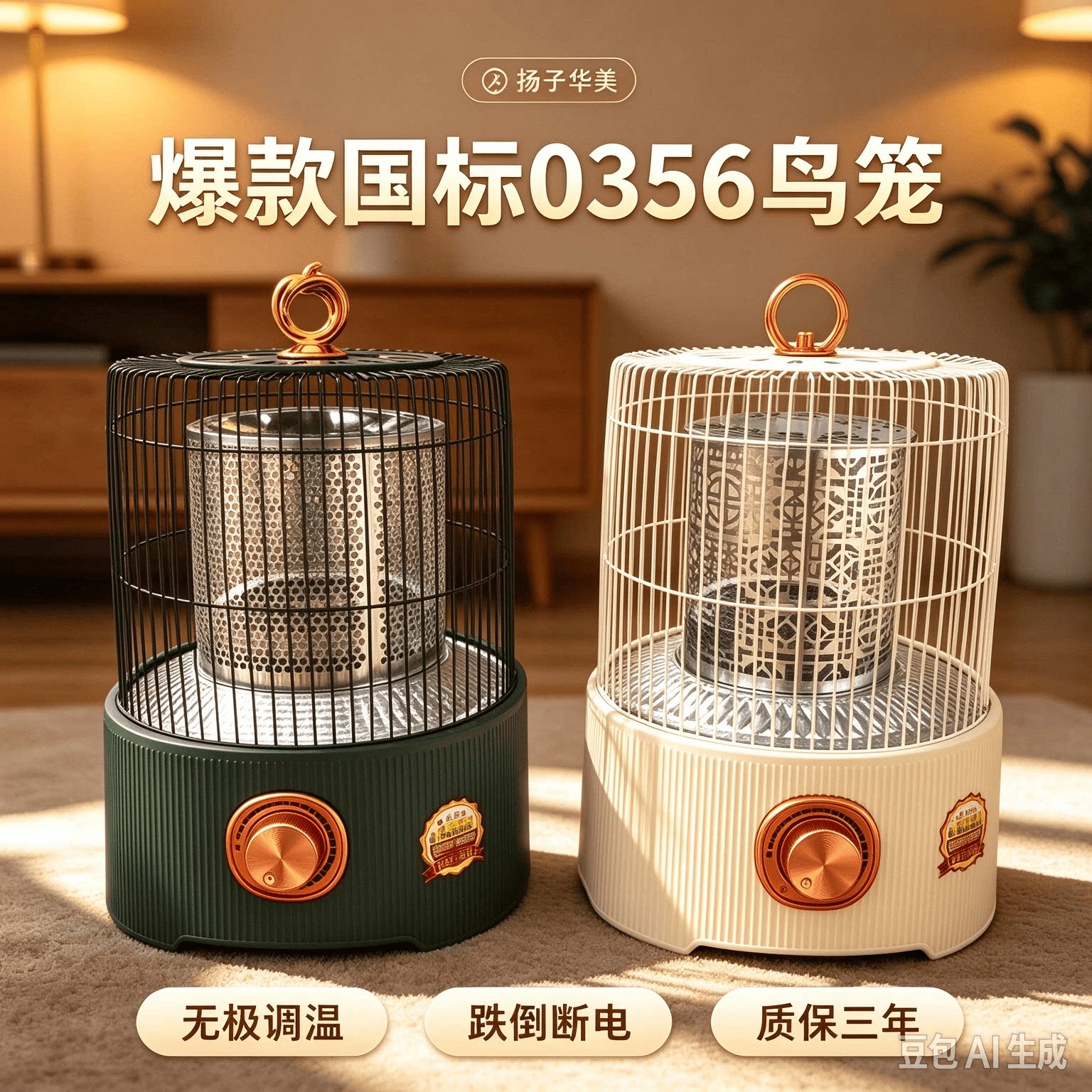 辛苦鸟笼取暖器无极调温跌倒断电