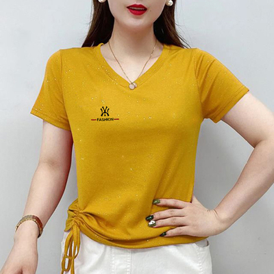 新款大码夏装v领短袖鸡心领上