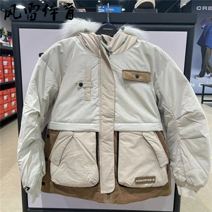 【风雷】匡威女子拼色连帽中长款羽绒服 10023726