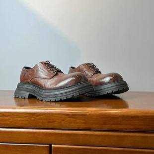 D802欧版~欧货水洗马皮《内里头层牛皮》擦色德比鞋厚底乐福鞋
