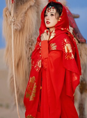 超大棉麻红色丝巾女民族风围巾沙漠度假防晒披肩川西旅游穿搭披风