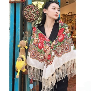 俄罗斯披肩新疆民族风围巾女包头巾防晒围脖印花空调房保暖大方巾