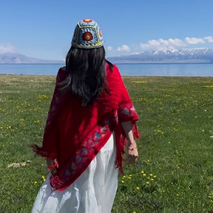 民族风围巾套头保暖披肩女云南青海草原旅游穿搭斗篷复古针织外搭