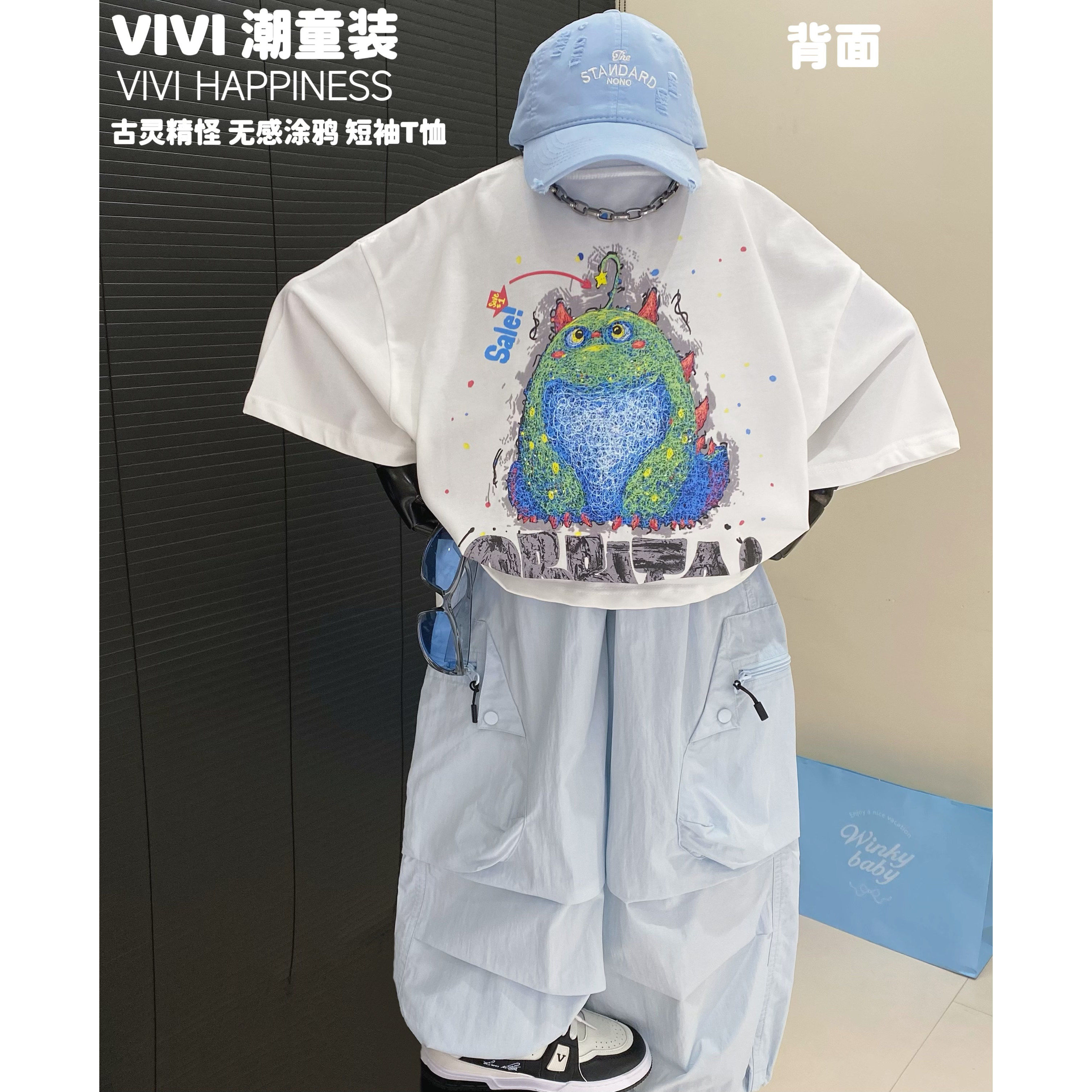 VIVI童装【古灵精怪】2026夏款亲子装中大童宽印花轻薄短袖T恤图片