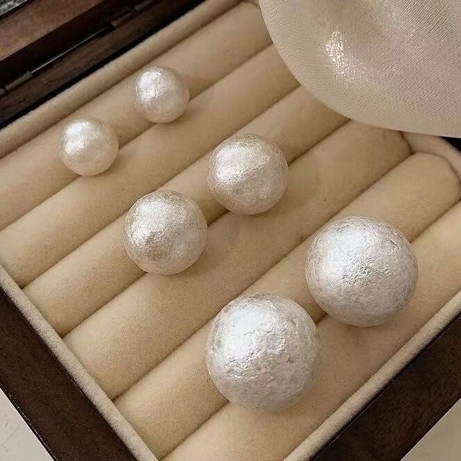 Mona同款大珍珠耳钉女S925银针法式高级感棉花耳环2023年新款耳饰