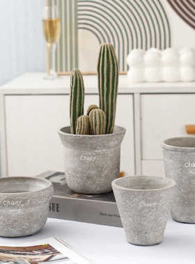 简约复古水泥花盆ins田园高颜值北欧风多肉植物摆件装饰个性新款