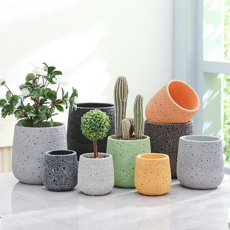 北欧ins简约水泥花盆花卉盆栽绿植个性创意室内多肉大号阳台透气