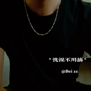 莫比乌斯项链男生新款潮牌百搭轻奢锁骨链首饰品钛钢银色男士项链