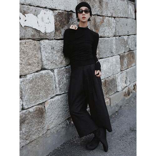 TT设计师【秋AFI意袖浓】山羊绒打底衫T恤领女士秋季225半高0长上