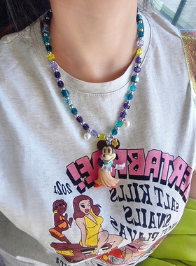 JMH小吴同学 手工自制迪士尼中古玩偶跳舞米妮水晶串珠童趣项链