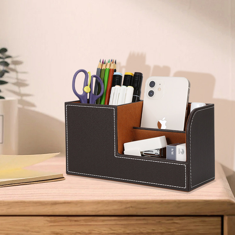 办公桌面咖色皮革笔筒大容量多功能创意时尚合理收纳盒简约现代高,文具电教/文化用品/商务用品,笔筒,淘宝优惠券,粉丝福利购,淘宝优惠卷
