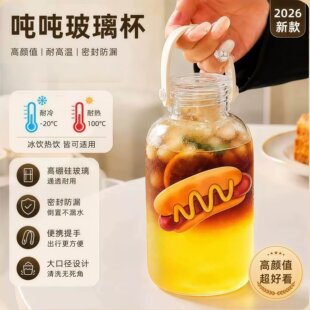 高硼硅玻璃吨吨杯女生高颜值耐高温带盖子提手冷泡杯大容量可携式